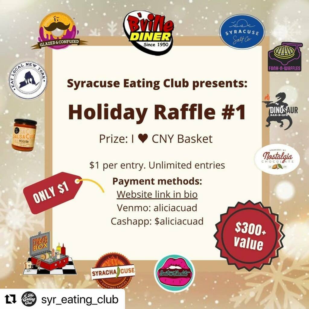 #Repost @syr_eating_club with <a href="/make_repost/">Repost for Instagram</a>
・・・
Enter our 1st HOLIDAY RAFFLE to win $330 in goods and giftcards to LOCAL vendors right now! 🤑

How to enter:
$1 per entry. Unlimited entries.
• Website (exclusive discount pricing)
^link in bio
• Ven… instagr.am/p/CW0-KuBrQal/