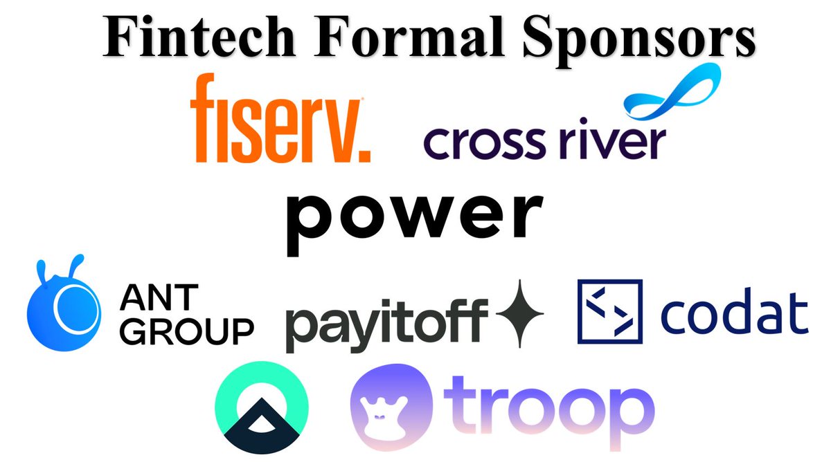 twifintech's tweet photo. Thank you to our Fintech Formal Sponsors for all your support! @btv_vc @CodatData @AntGroup @crossriverbank @Fiserv #FintechFamily https://t.co/Bvc01KNyaO