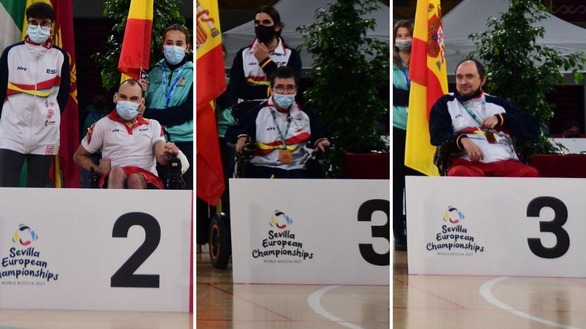 dxtadaptado's tweet photo. España conquista tres medallas en la competición individual del Europeo de boccia que se celebra en Sevilla 🏆🔵🔴⚪️ 
🥈 Wafid Boucherit 'Fido' (BC3) 
🥉 Amagoia Arrieta (BC1) 
🥉 Vasile Agache (BC4) 
📰 NOTICIA de @JesusOrtizDXT  ➡️ https://t.co/5HDqyoU36z https://t.co/NBNnJ0T7Fk
