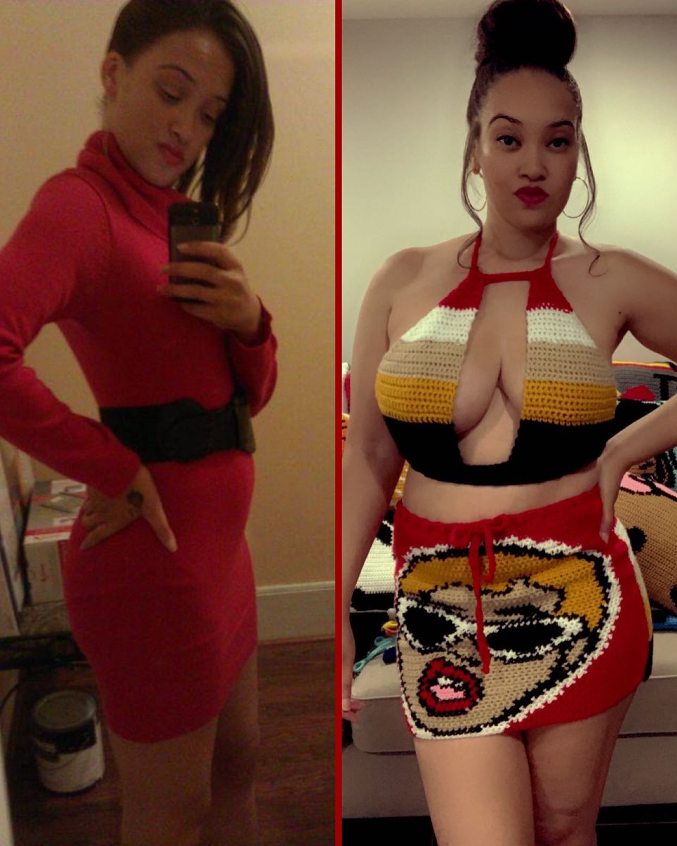 thestitchgod's tweet photo. 23 y/o vs 32 y/o. 110lbs vs 165lbs. That grown woman weight hit different-and no, I’ve never had any surgery or other procedures.

(Cardi B outfit crocheted by me &amp; not for sale. And yes she’s already seen it). https://t.co/vcBLoInC4y