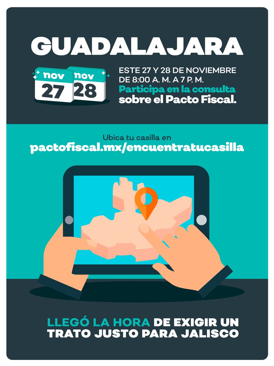 PactoFiscalJal's tweet photo. Si eres tapatía o tapatío, o andas en Guadalajara de visita, conoce las casillas donde puedes participar en la consulta sobre el #PactoFiscal. 

Recuerda que puedes votar en cualquiera de las urnas hasta las 7 de la tarde: https://t.co/grGWgvEC7J. https://t.co/1IaaXmGOfZ