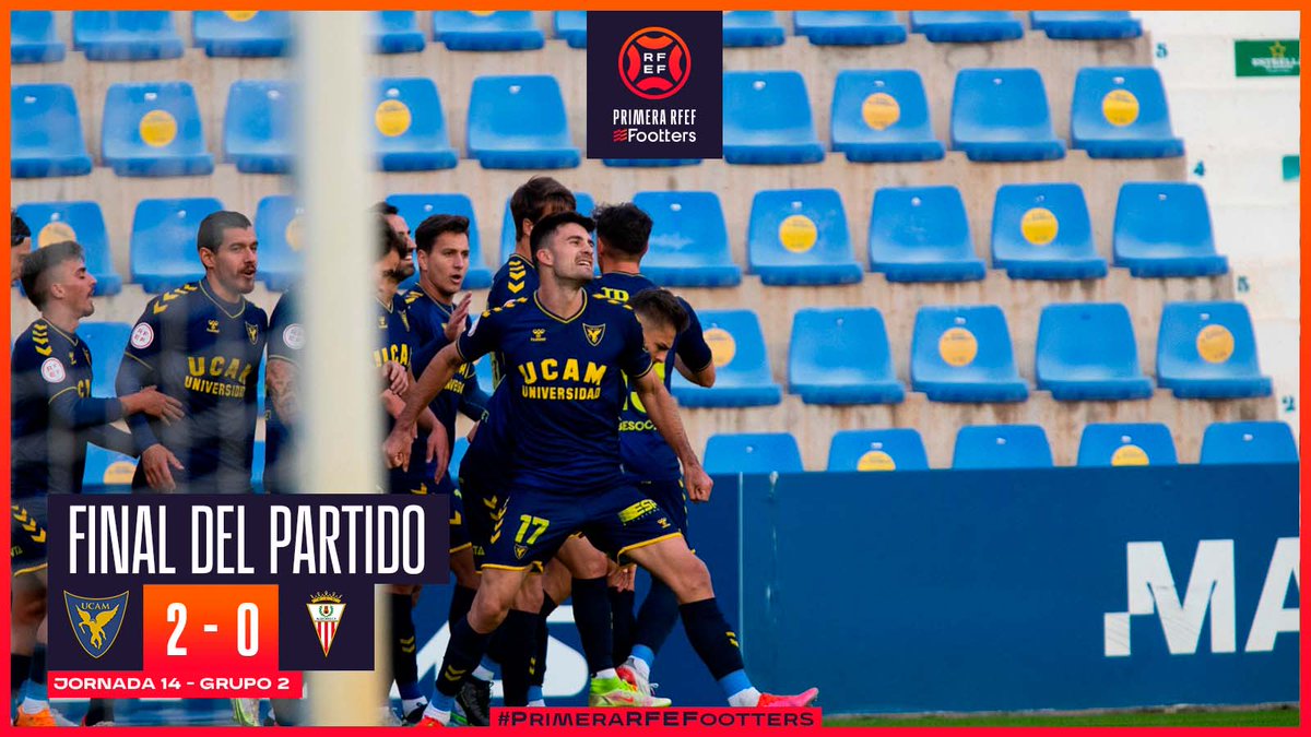 Primera_RFEF's tweet photo. 😍 ¡EL UCAM MURCIA CF SE REENCUENTRA CON LA VICTORIA EN EL BESOCCER LA CONDOMINA!
⚽ 1-0 | #Xemi (26')
⚽ 2-0 | @Jrgil10 (82')
2-0 | 90' | @UCAMMurciaCF 🆚 @AlgecirasCF
ℹ️ Todos los DETALLES de la jornada 14: https://t.co/4YLGifLyS3
#PrimeraRFEFootters https://t.co/f03c0cc8Yq