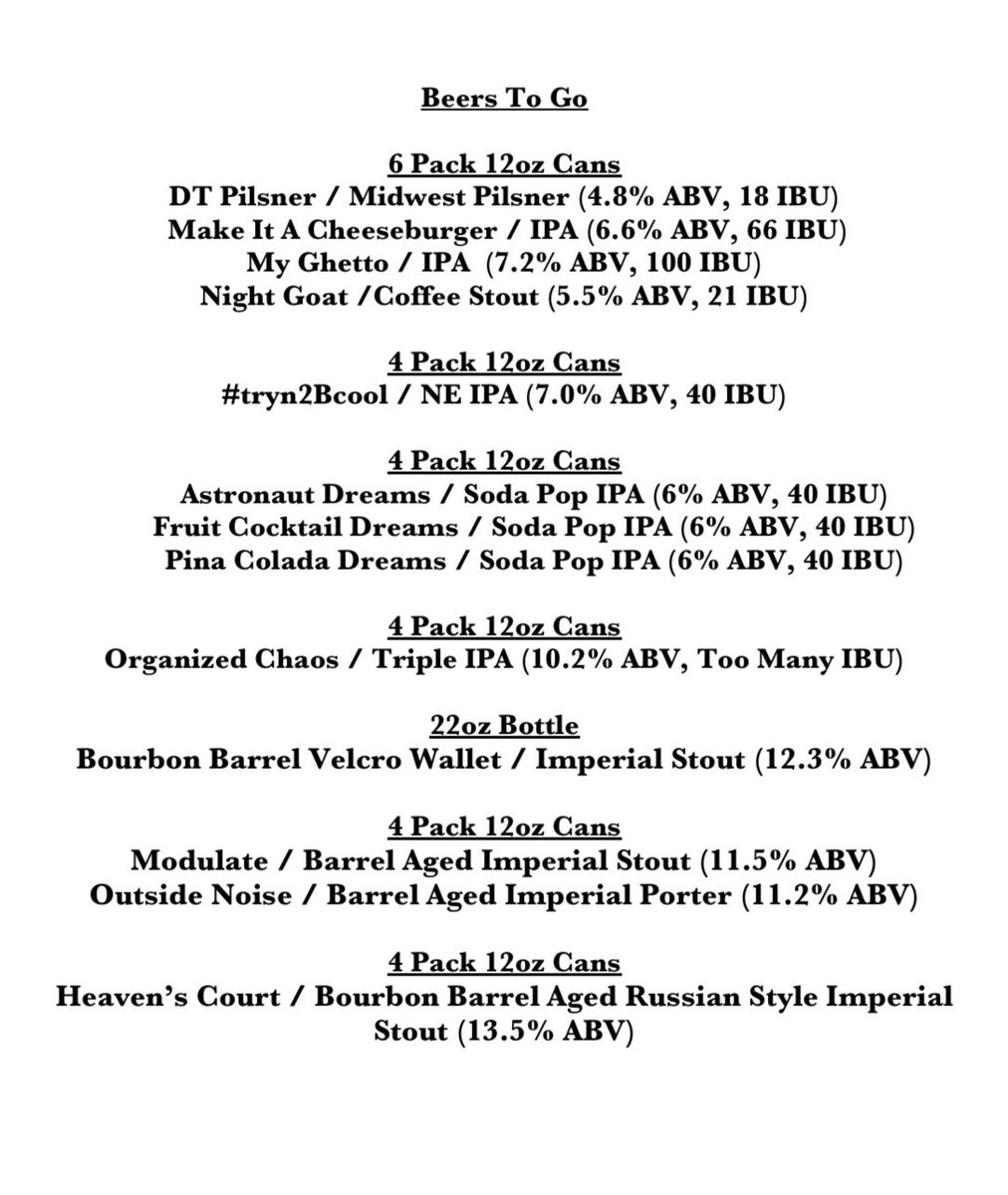 Beers available to go! We’re open 12-5 today. #dtbrewingco #sundayfunday