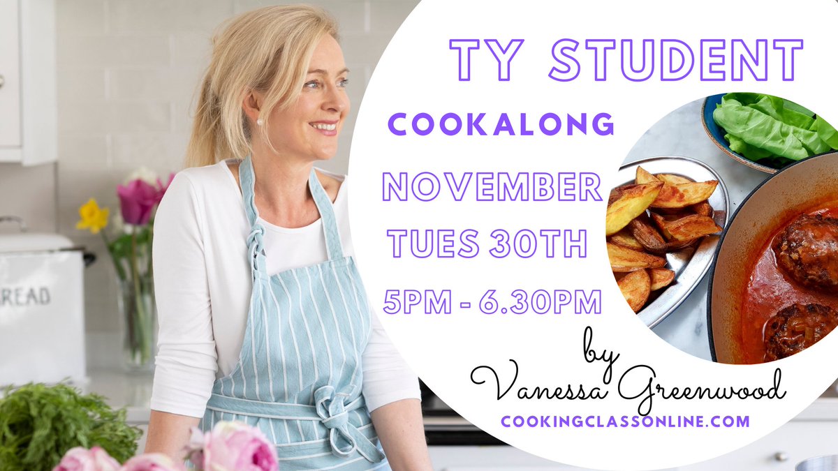 FREE CLASS for Transition Year 2021-22 students LIVE via Zoom. Book your TY spot - FREE TRIAL - Tuesday 30th November, 5pm-6.30pm using the following link cookingclassonline.com/2021-TY-COOKAL… #TY #TYstudents #TransitionYear