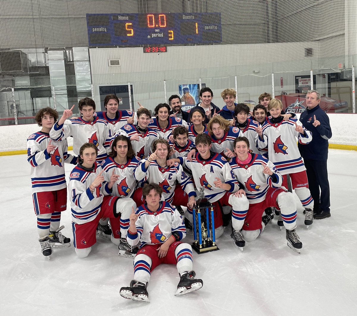 TWHSHOCKEY's tweet photo. Cards WIN!!

Two back-to-back shorthanded goals the key as TWHS wins championship game 5-1.

R Stoller and Kuhl with 2 goals each, Carrier added the fifth goal.

Fun weekend, thanks @ChillerIceRinks and
@CraziesCardinal!
@TWHSAthletics https://t.co/wjD8ggrR9j