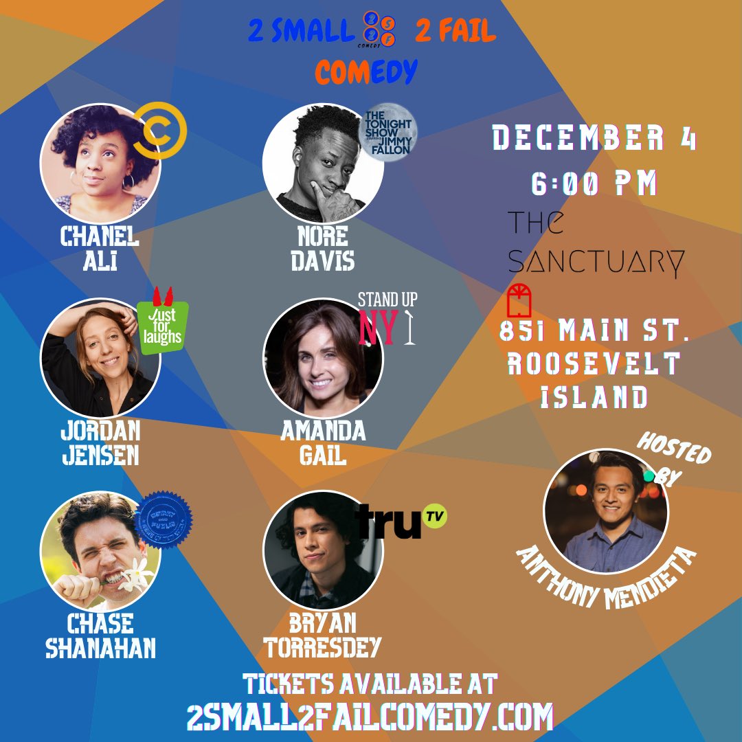 2S2FComedy's tweet photo. Ignore the Sunday Scaries &amp; book your 🎟 today for our show on 12/4 at the Sanctuary on Roosevelt Island!

This lineup is 🧨 &amp; your friends’ll wonder how you got to see all these 🔥 comics for FREE!!

Stick around for live music after!! 💃🕺

Tix avail. at https://t.co/1y0e2sae7t https://t.co/k4emKWnraP