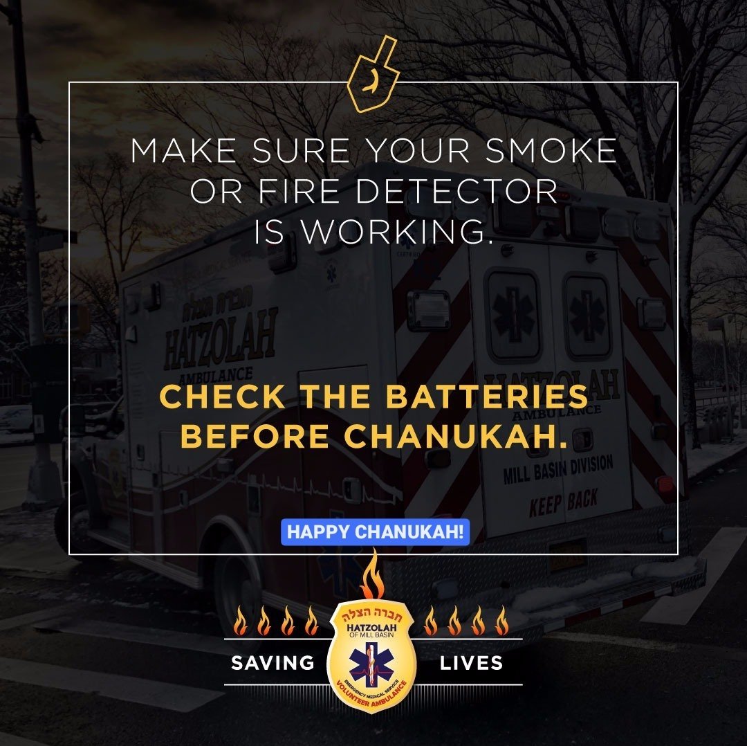 HatzolahMB's tweet photo. Tonight begins the first night of Chanukah 
We remind everyone to make sure all smoke alarms in your home are working 
Working smoke alarms save lives! 

Have a happy and safe chanukah! 

In the event of a medical emergency call Hatzolah https://t.co/zsT2numPCO