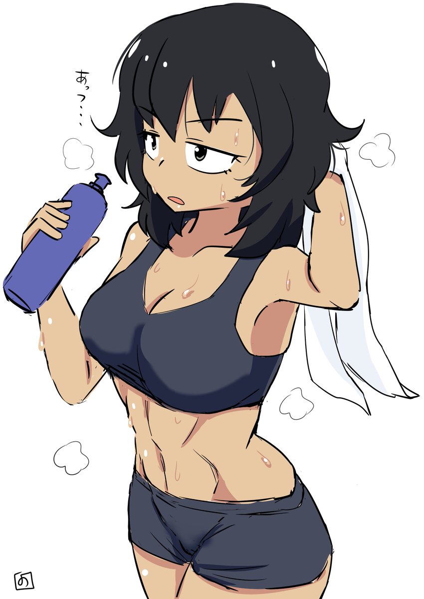 安藤(ガルパン) 「#ガルパン 

エクササイズ後の安藤くん

この前の線画に色塗りました。 」|YBのりおのイラスト