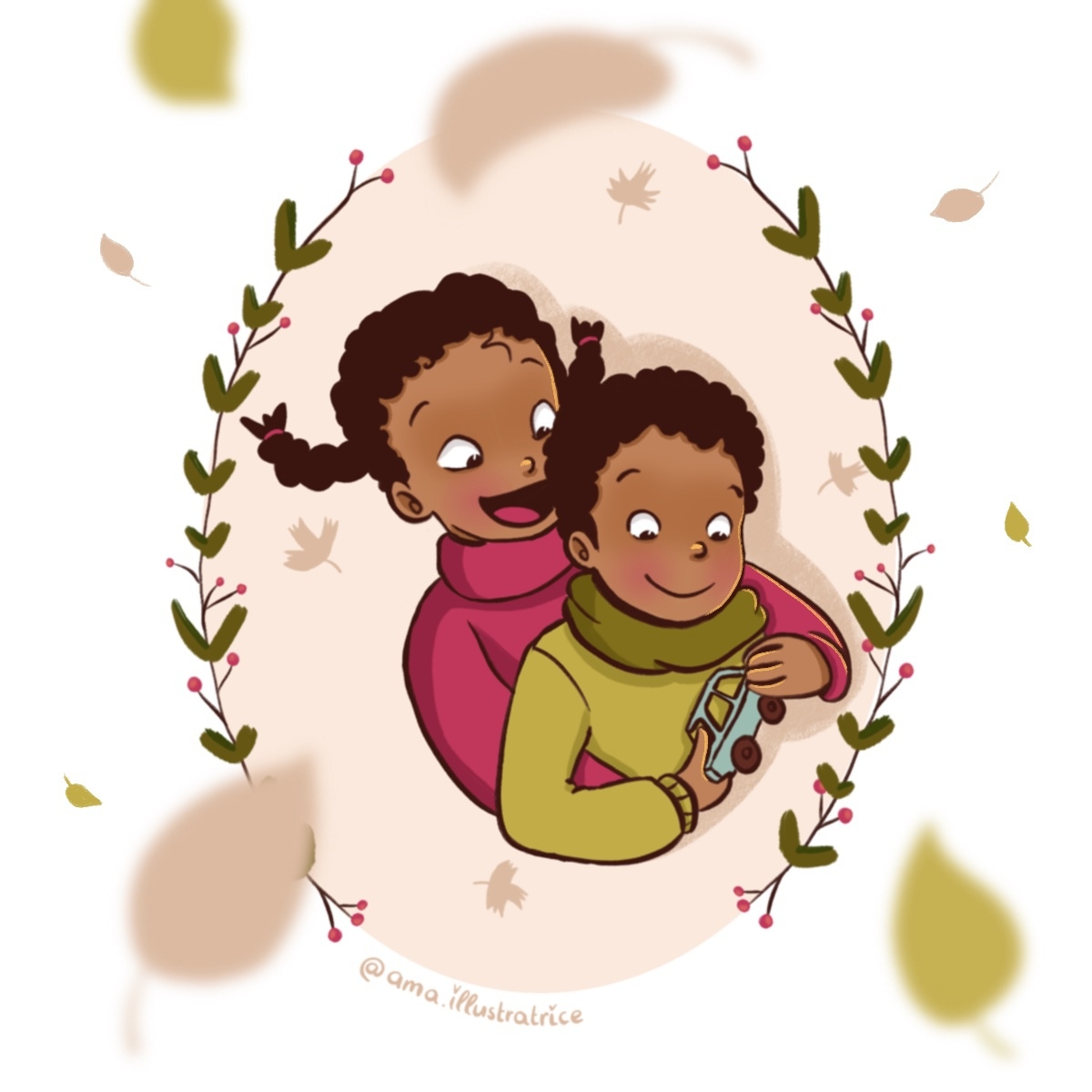 ⭐ Hello les amis ! Un peu de douceur et de chaleur avec cette illustration représentant un moment de complicité entre une sœur et son petit frère. 
Elle vous plait? 😃
Bon début de semaine et couvrez-vous bien ! 🥰 ⭐