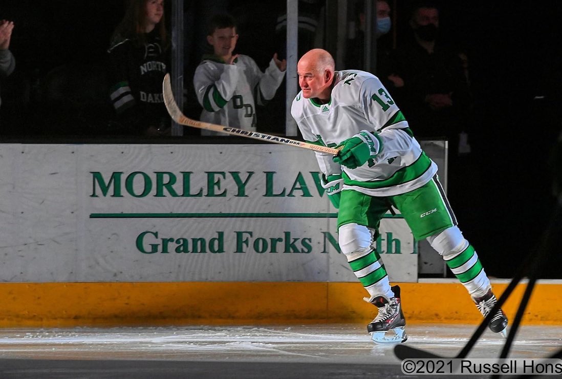 1980MiracleTeam's tweet photo. So cool to see our teammate #23 Dave Christian honored by his alma mater, @UNDsports, last night before the @GopherHockey vs @UNDmhockey game! 🏒🏅🇺🇸
.
📸 by Russel Hon Photograph #miracleonice #80gold #fightingsioux #onemoreshift https://t.co/4ILH6U6rQm