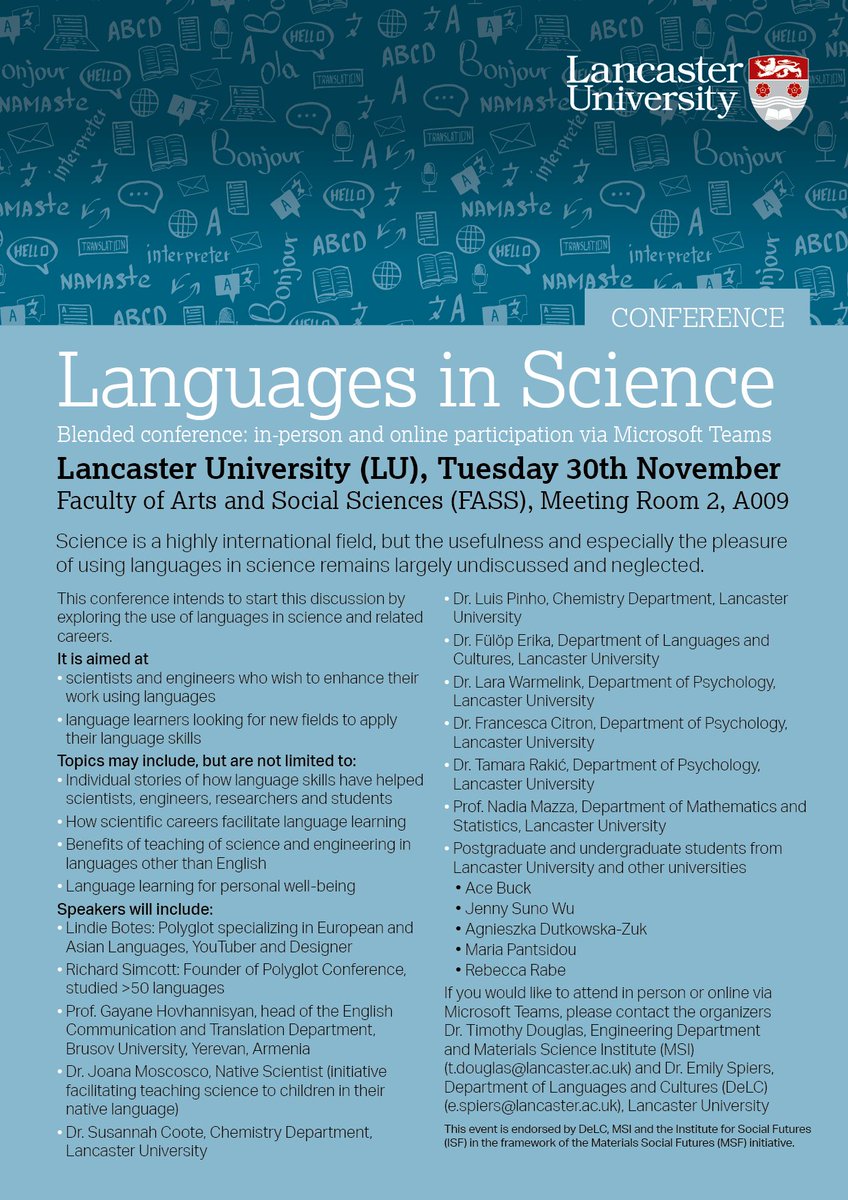 NativeScientis1's tweet image. This week meet us at the hybrid #LanguagesinScience conference at @LancasterUni MS Teams.@JoanaMoscoso is representing us in a discussion about the use of languages in science and related careers.🗓️30 Nov⏰9:00 - 17:40 WET
#NativeScientist #STEM #Children #Language #ScienceForAll