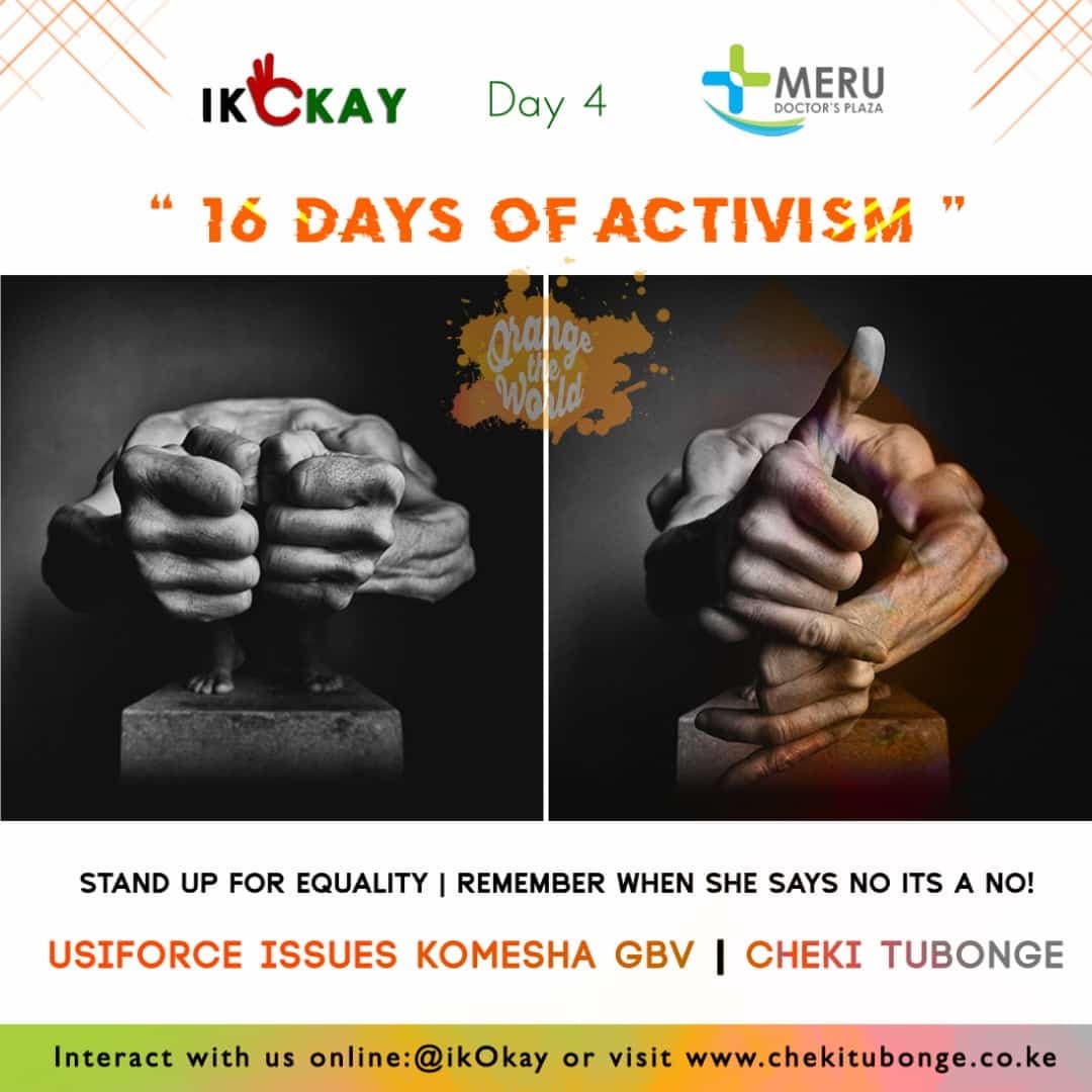 IamDoreenMwenda's tweet photo. NO Means No
Consent refers to permission for something to happen or agreement to do something.
Consent is clear, willing, coherent and ongoing.
A lack of No doesn't mean consent, you need to hear a real 'Yes'.
#OrangeTheWorld
#16DaysofActivism2021
#EndGBV
#IkoOkay https://t.co/BdRTvauPtV