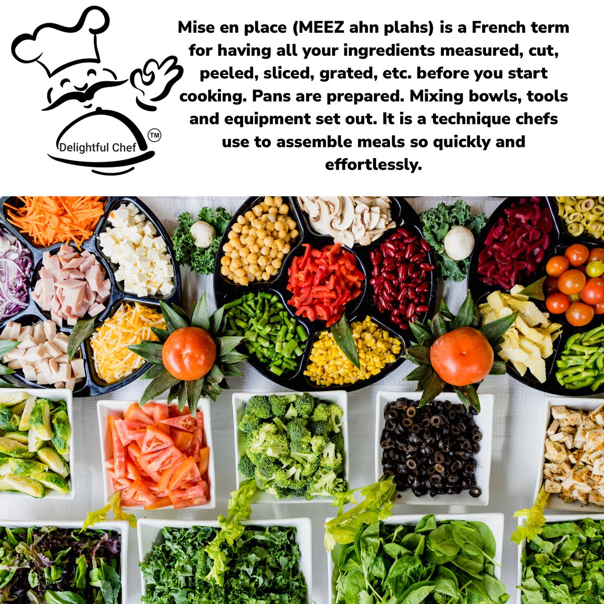 DelightfulChefR's tweet photo. Mise en place (MEEZ ahn plahs) is a French term for having all your ingredients measured, cut, peeled, sliced, grated, etc. before you start cooking. Pans are prepared. Mixing bowls, tools and equipment set out. Delightful Chef #DelightfulChef #MiseEnPlace @DelightfulChefR https://t.co/gQnPN7ZvSj