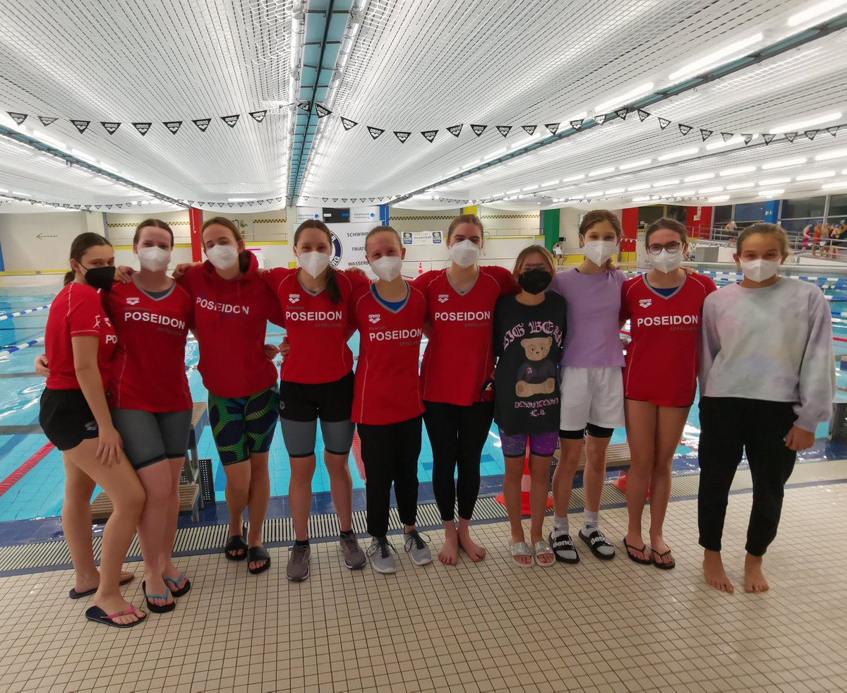 sgposeidon's tweet photo. DMS-J Durchgang Baden 🔱🏊🏊‍♂️. Mit verschärftem Hygienekonzept und FFP2 Maskenpflicht ging es für zwei weibliche Mannschaften der SG Poseidon Eppelheim heute an den Start. Das besondere bei den DMS-J: Es werden nur Staffeln geschwommen - also ein erfolgreicher Teamwettkampf 💪. https://t.co/Wo7cv04ubk
