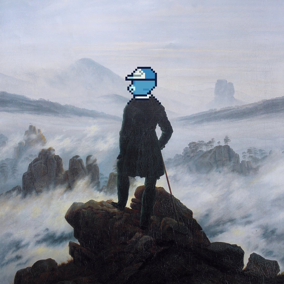 Flamulus (@flamulus) on Twitter photo "Wanderer Above the Sea of Fog" by Caspar David Friedrich (1818) / ft Alien MonkeBack by <a href="/BackDAO/">General Back's NEW PLAN ⚔️ 🔥</a> (2021) "Wanderer Above the Sea of Fog" by Caspar David Friedrich (1818) / ft Alien MonkeBack by <a href="/BackDAO/">General Back's NEW PLAN ⚔️ 🔥</a> (2021)