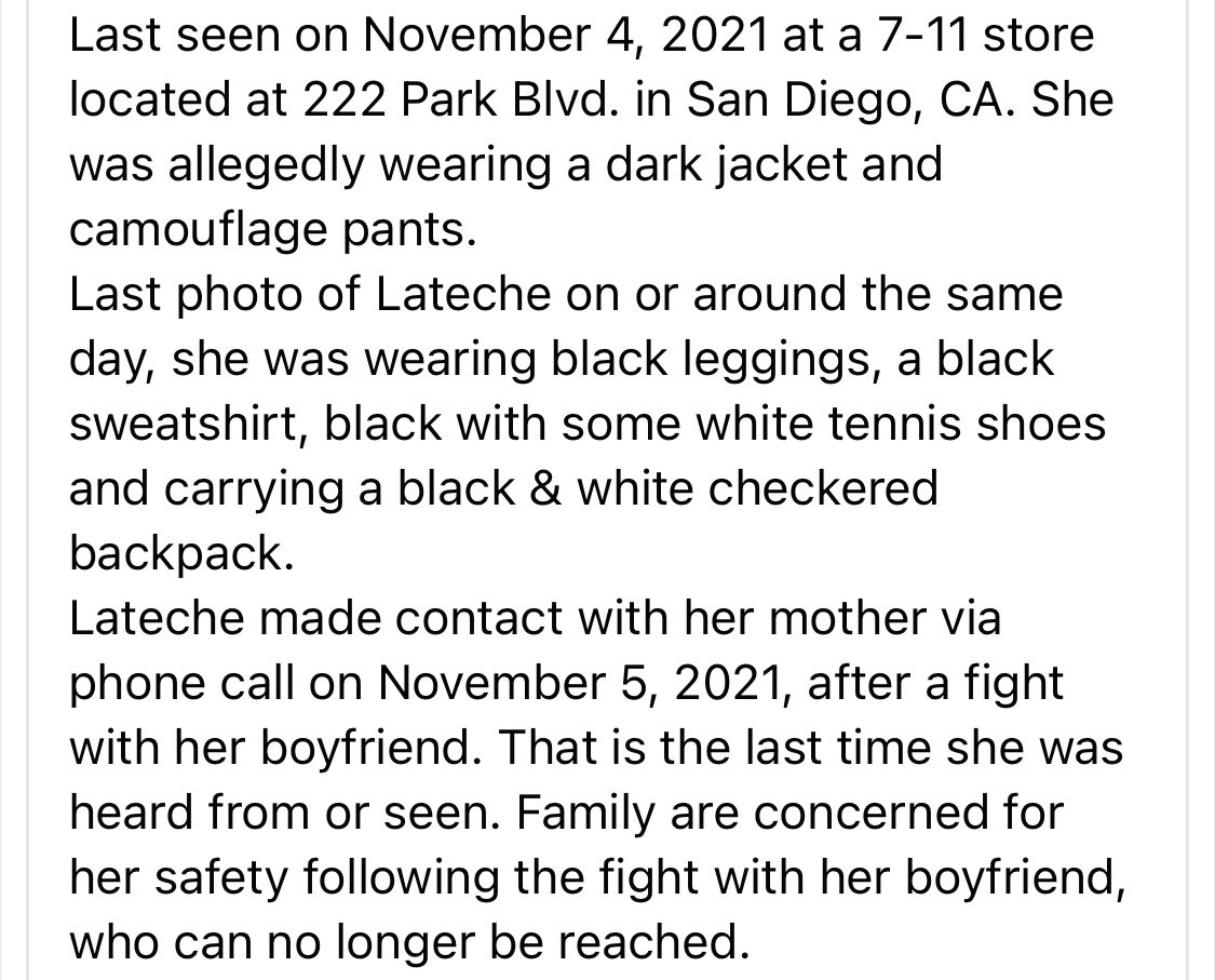 Serenams76's tweet photo. #missingperson #gabbypetitio #DomesticViolence #LatecheNorris and boyfriend is unreachable.  Sand Diego https://t.co/fbIbZPzutA