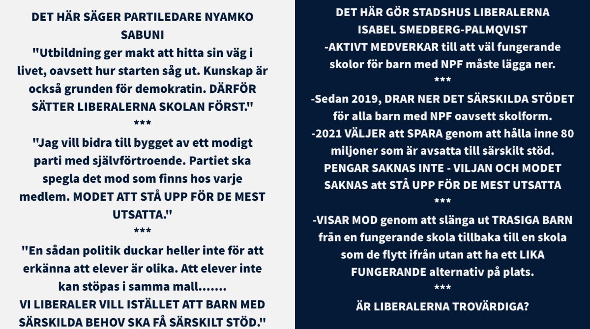 <a href="/MalinHolm9/">Malin Holm</a> <a href="/MaryBlary/">Maria Ljuslin</a> <a href="/frokenrektor/">Rektorskan</a> <a href="/IsabelSmedberg/">Isabel Smedberg-Palmqvist</a> <a href="/pedagogsthlm/">Pedagog Stockholm</a> Det är också svårt att förstå hur hennes agerande stämmer med den bild som <a href="/libsthlm/">Liberalerna Stockholm</a> <a href="/liberalerna/">Liberalerna</a> vill förmedla om att de är ett skolparti.