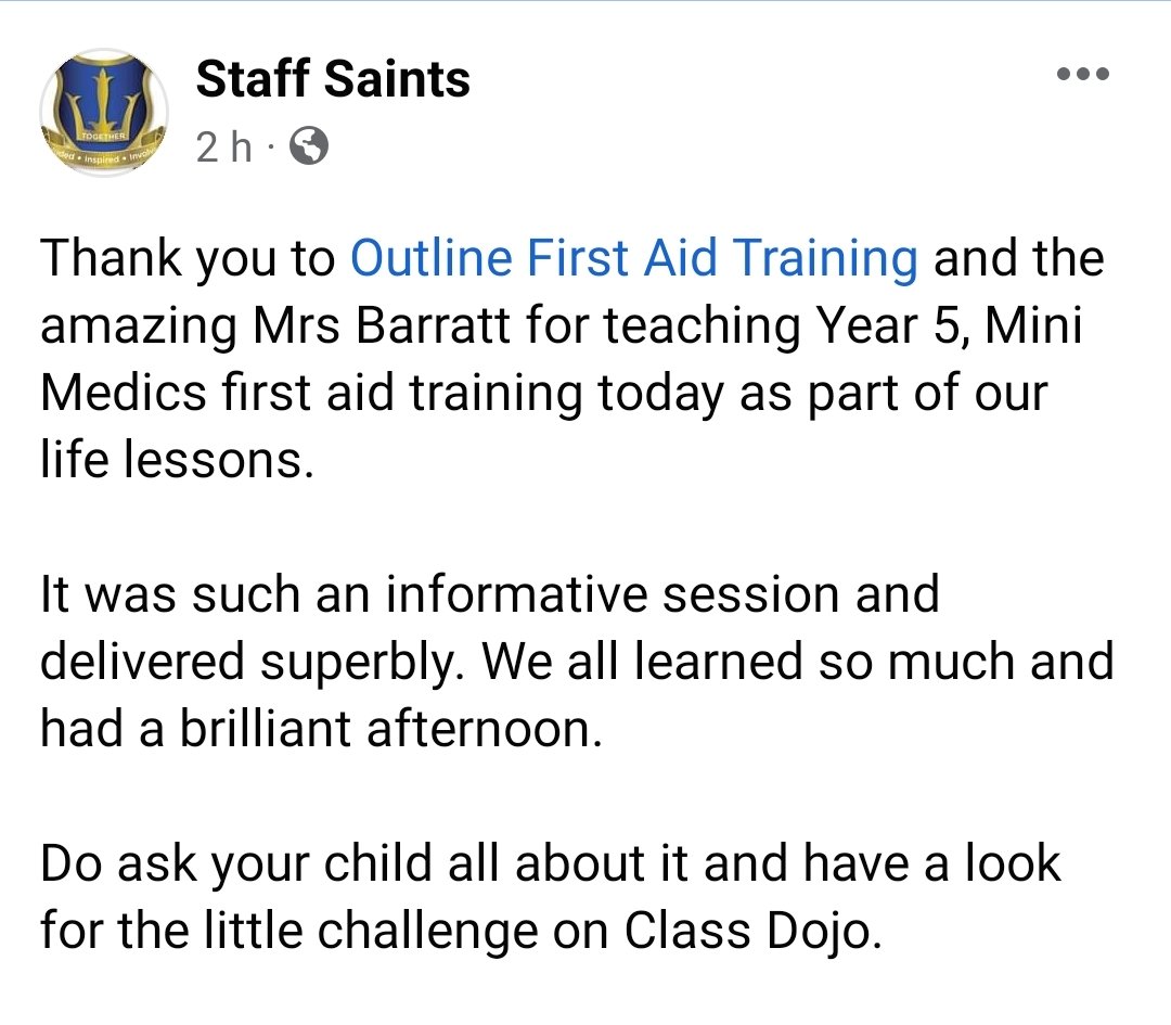 OutlineFirstAid's tweet photo. What a way to round off last week 👏🏽 with a fantastic group of Year 5s at All Saints CEVA Primary School!
They answered some hard questions with some brilliant answers ❤️
#firstaid #firstaidforchildren #MiniMedics https://t.co/iulJNCVM6W