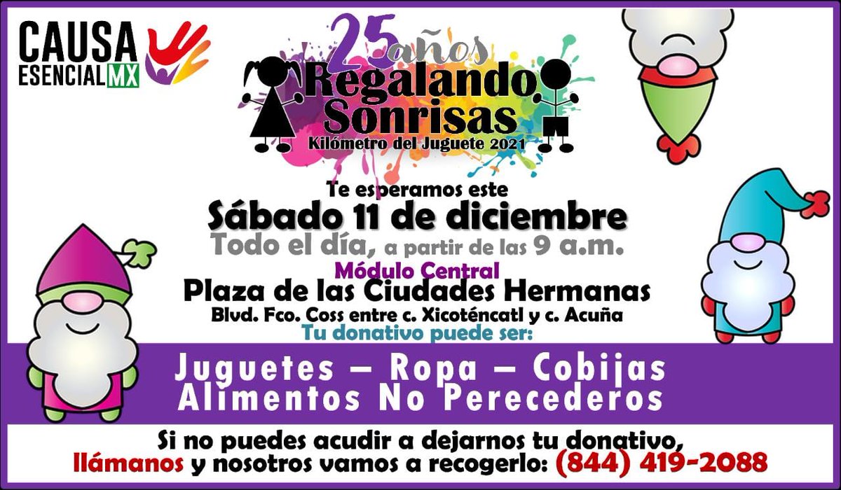 Te esperamos este sábado 11 de diciembre.
#KmDelJuguete #RegalandoSonrisas #Saltillo 🧸 💖 🎄