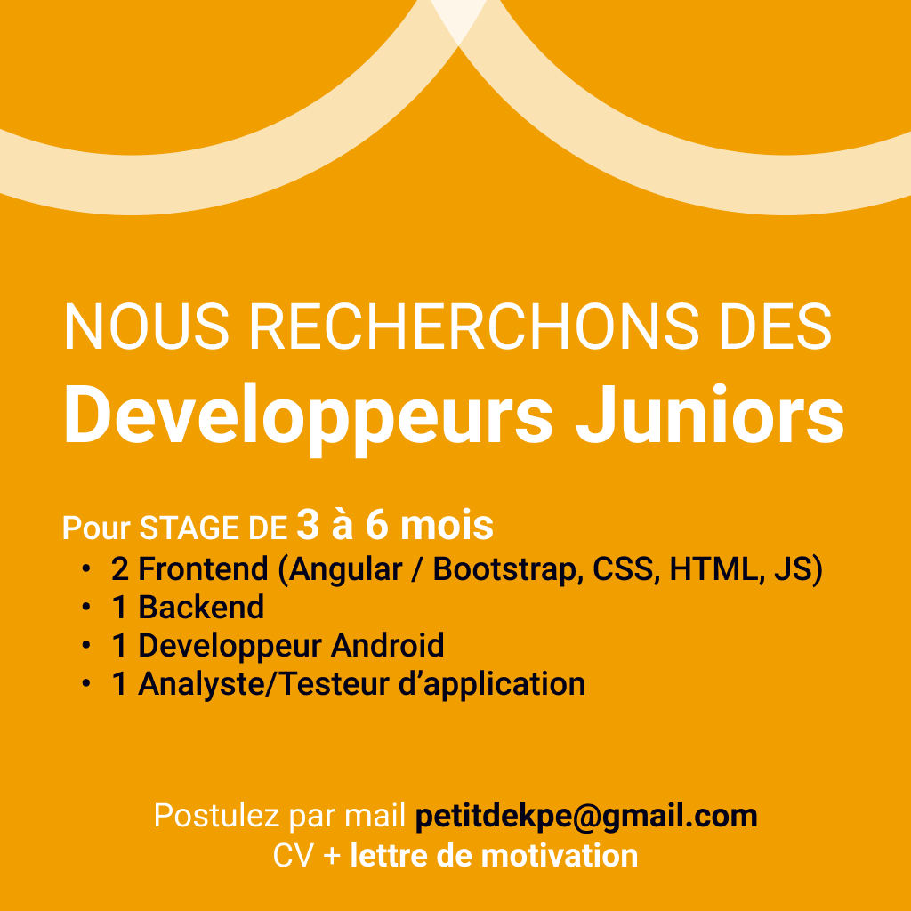 Hello #TT229, J'offre une opportunité de stage pour des développeurs juniors.
Possibilité de le faire en remote (télétravail).
Pour toutes informations, mes DMs sont ouverts.