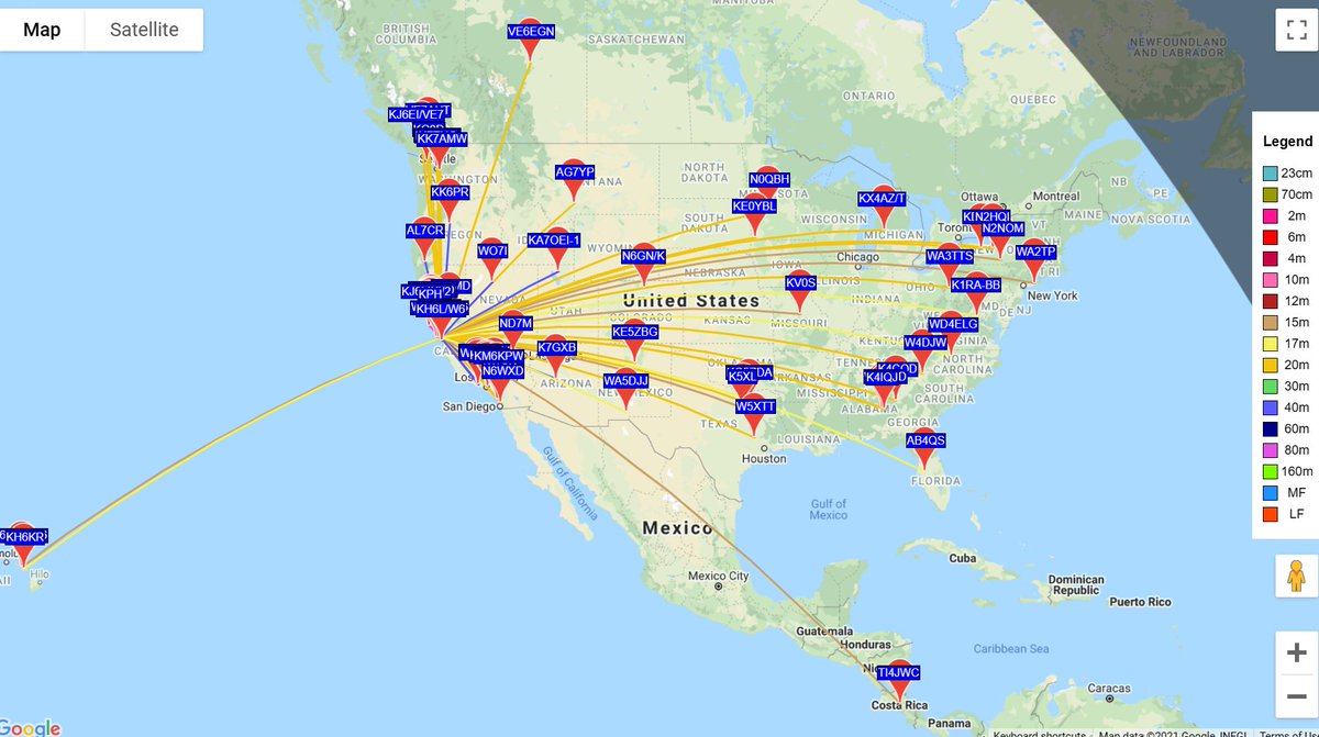 ThrillScience's tweet photo. Ok! We've been running for 45 minutes or so, and have been heard in Hawaii and down in Costa Rica
#Zachtek #WSPR https://t.co/YsGUz26n7j