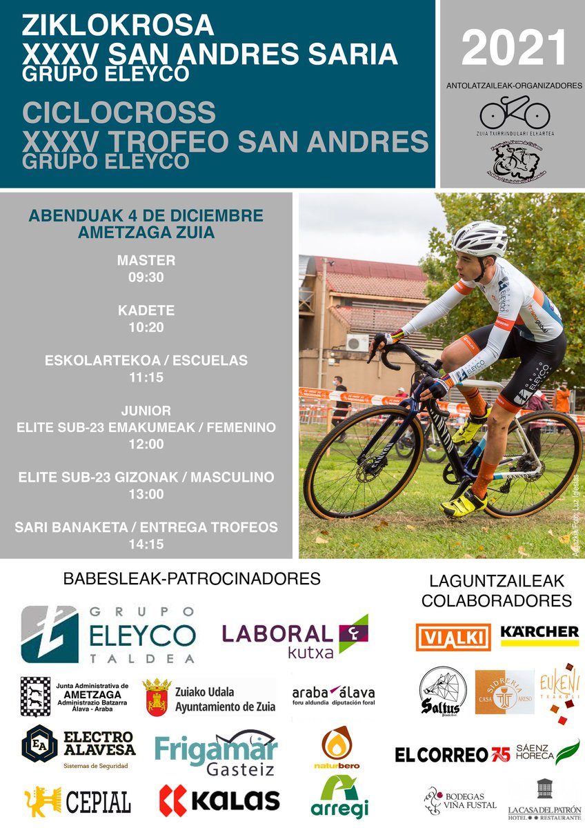 ZUIATE's tweet photo. Cuenta atrás para el San Andrés Saria - Grupo @eleyco. El próximo sábado, 4 de diciembre, volveremos a disfrutar del Ciclocross en Ametzaga 2 años después.

#CXAmetzaga https://t.co/4D40CDbEJK