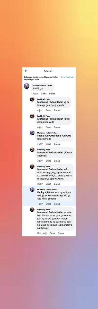 fadh_ap's tweet photo. Awalnya nanya kumplit apa kga masih gua kasih tau tuh. Eh si doi ini malah nanya "terus gimana". Lah kan bingung gua. Harusnya gua yg nanya "gimana (jadi beli kga)?" Eh si doi ini malah nanyain yg kga ada di foto.kocak anj https://t.co/yFP3mf408m