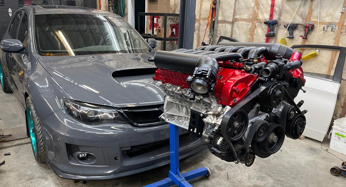 Flyin18T's tweet photo. #news #EngineSwaps This Subaru Impreza WRX STI Is Getting A Twin-Turbo V12 From A Toyota Limo https://t.co/utRGTtTTNK https://t.co/IjhVc7Kaa5