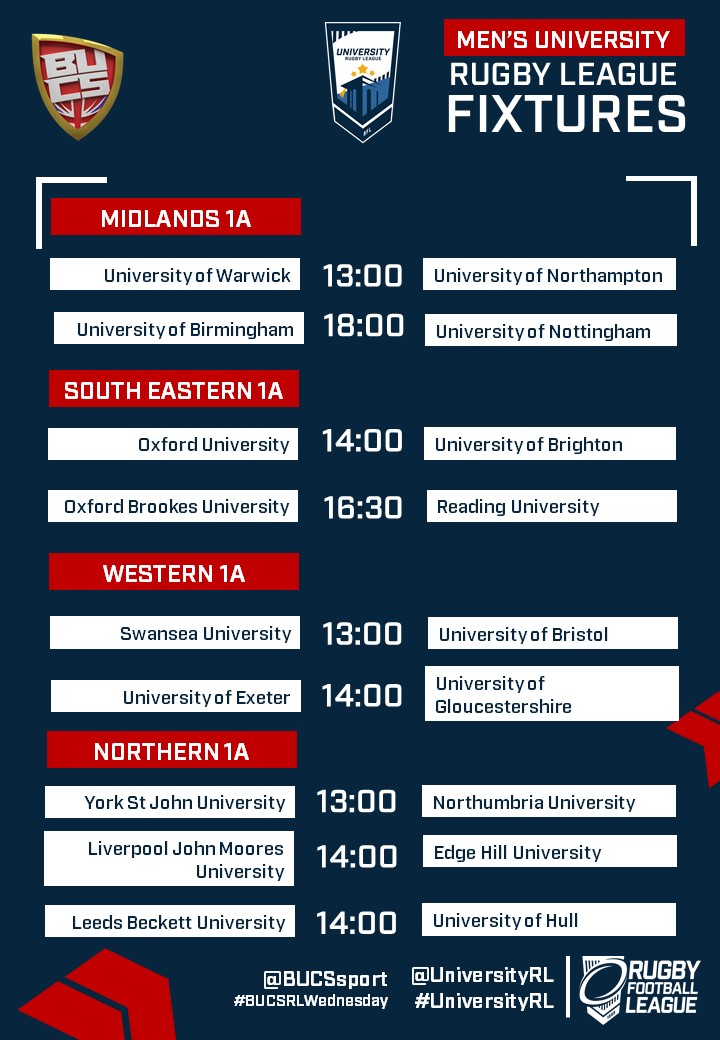 UniversityRL's tweet photo. #BUCSRLWednesday

Here are this week's University fixtures which includes a derby over in Leeds! Who will get the bragging rights? 💪

@BUCSSport @TheRFL

#UniversityRL https://t.co/B7UDzgNlKA