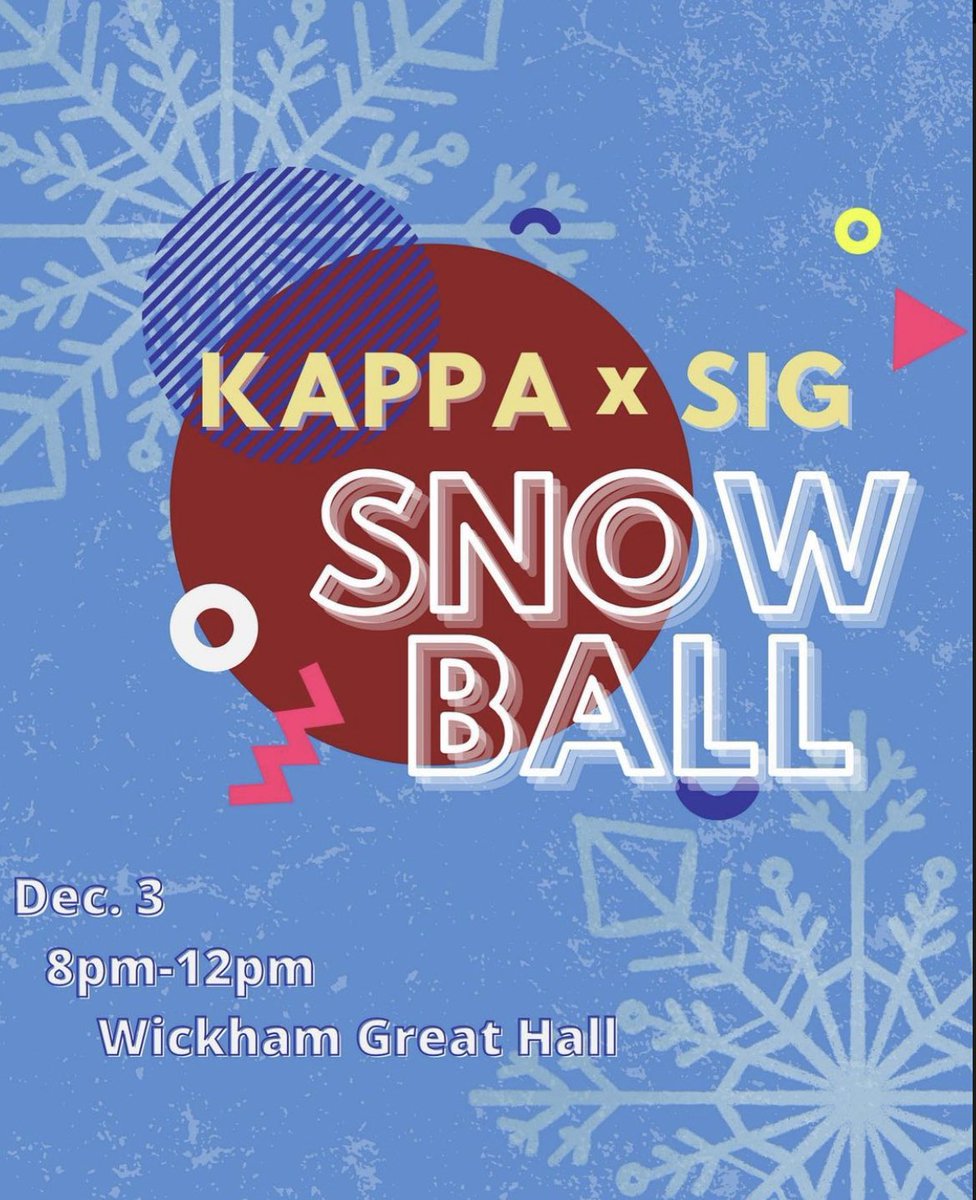 THIS FRIDAY come hang with the girls of Kappa Psi Omega and the boys of Sigma Tau Nu at our Snow Ball☃️ formal attire + pics + dancing + cookies = a great time 🤩 Be on the lookout for more info!!