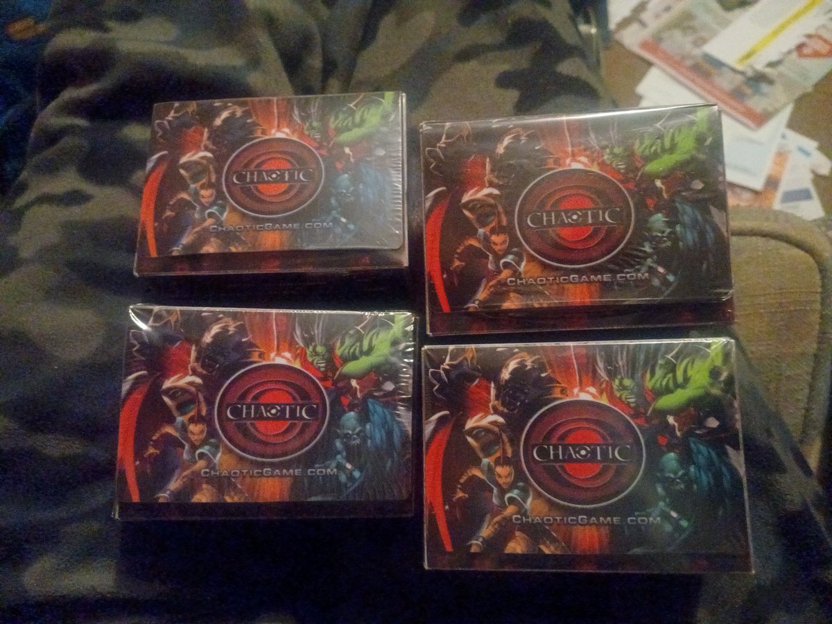 ChaoticMaste98's tweet photo. I'M SOOOOO EXCITED!!!!!! I was at work today and found 4 chaotic Deck boxes with sleeves #ChaoticIsBack @BCGannon32 can't wait to see what you've done with the game #LetsGetChaotic https://t.co/hXhqnPzkny