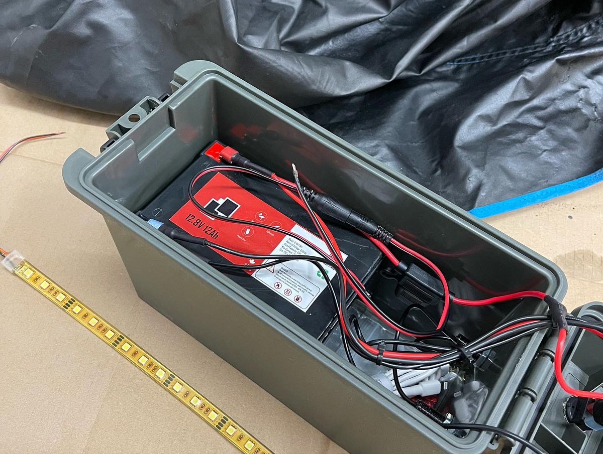 FishHardDave's tweet photo. Got the LED strip lighting powered by the @lakesimcoepowerbox & @lynacli batteries ready to go into my flip over! Looks like we may be spending a lot of time in the hut this winter! #IceFishing #LakeSimcoePowerBox #LynacLithiumBatteries #LetThereBeLight https://t.co/zgwkHPFWr5