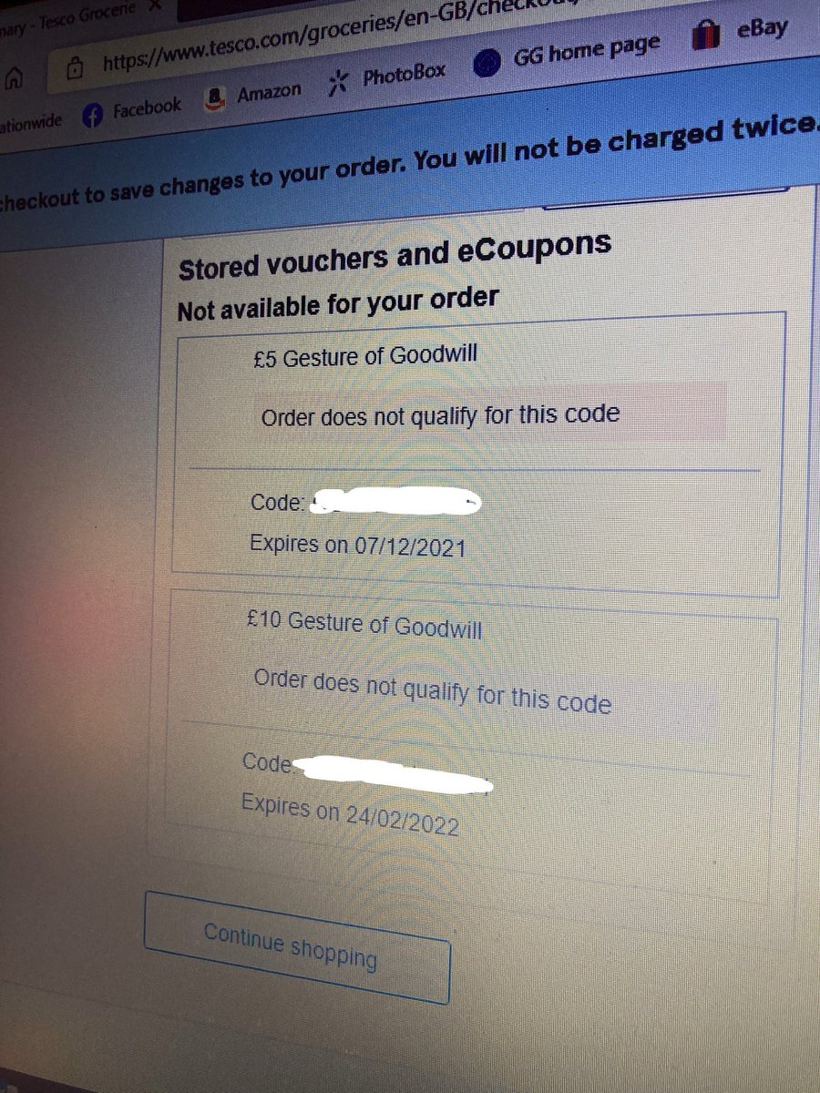 peateedee's tweet image. I’m intrigued, @Tesco… You mess up orders and offer “gestures of goodwill”, but they can never be applied to an order. 

They’re now building up on our account. When offered the last one we asked for a refund instead &amp;amp; were refused, being told “try the website”. Well, we tried.