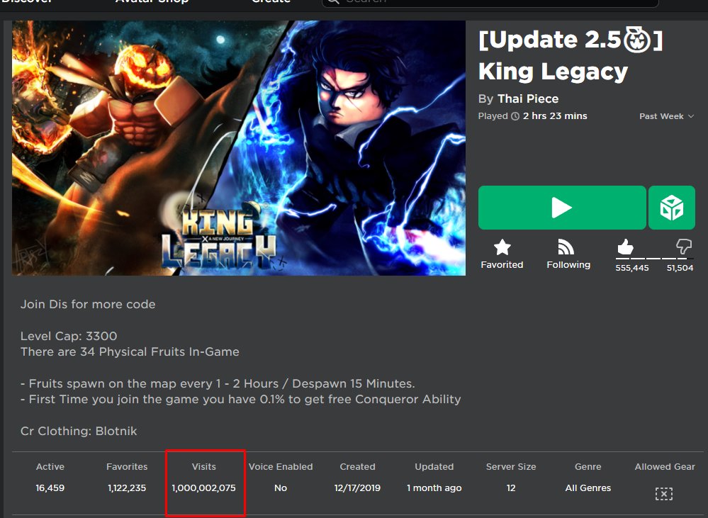 Drago on X: Today King Legacy reached 1 BILLION visits only about 50 or so  games on roblox have ever reached this many, so it is quite the milestone  for us. Thank