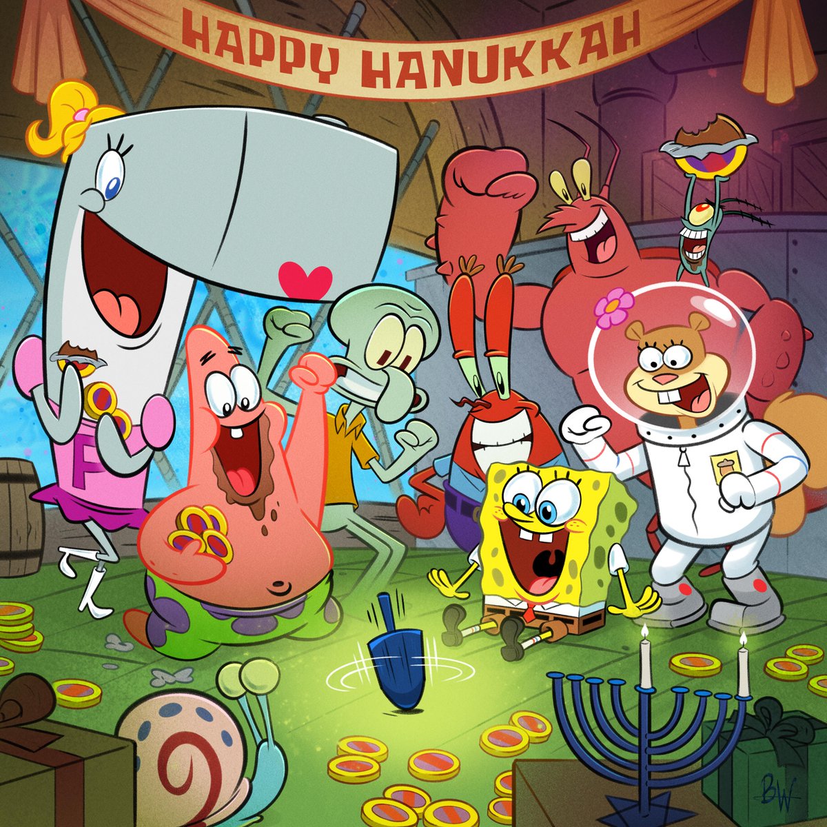 SpongeBob's tweet image. Eight nights of light, starting tonight #HappyHanukkah

Art by IG benji_williams__