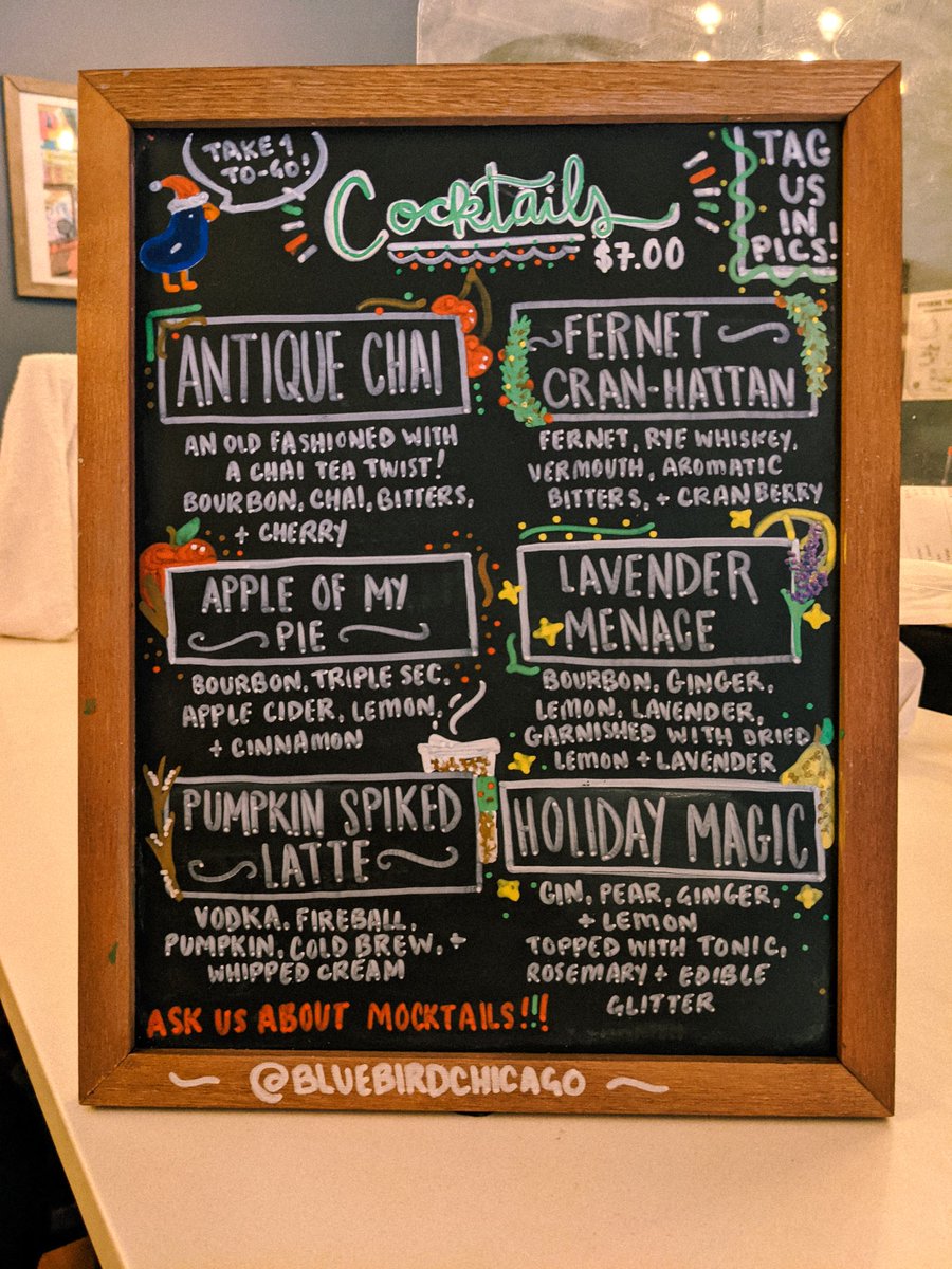Bluebirdchicago's tweet photo. Tis the Season!!! Holiday cocktails are in!!!! 💚❤️💚 https://t.co/gwQIX1ra4a