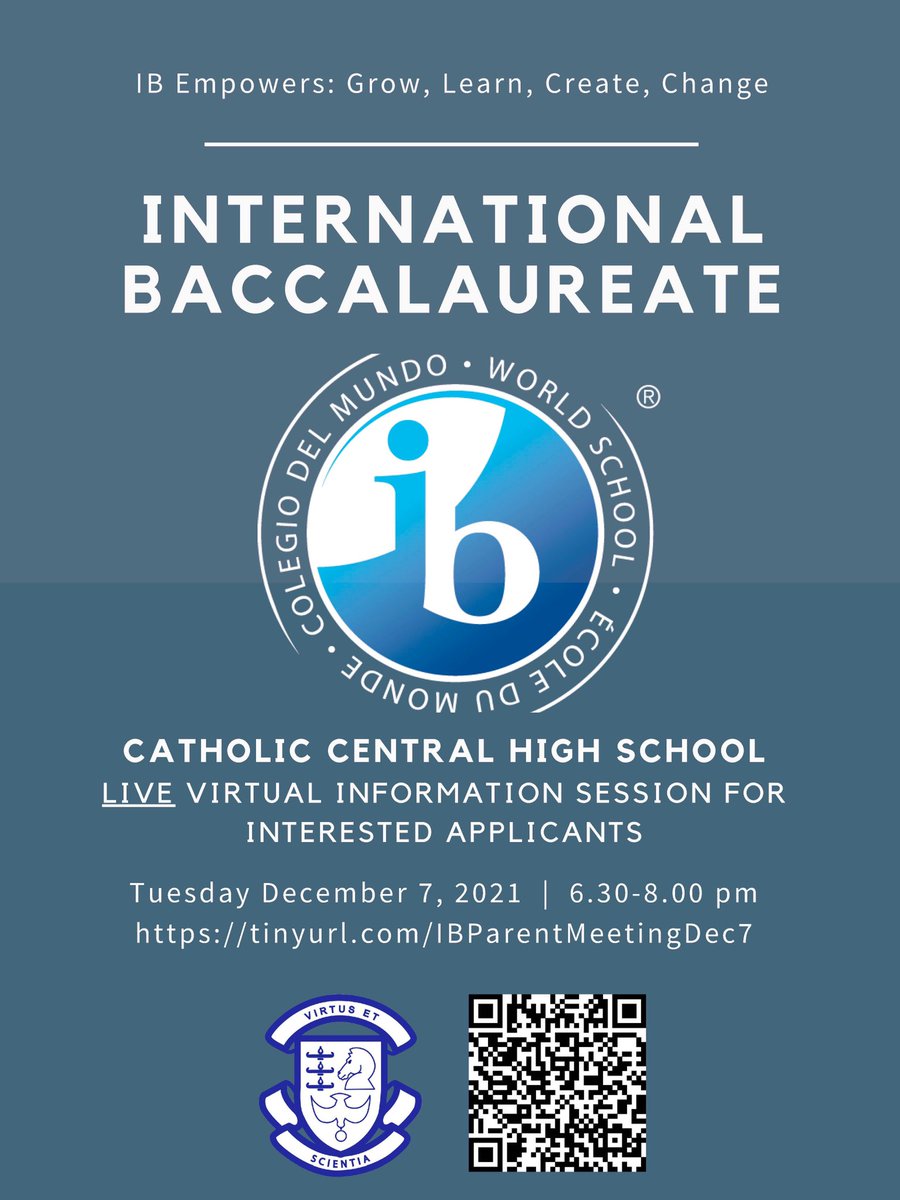 Virtual IB Parent Information session on Tuesday December 7, 2021 from 6:30-8:00 pm via TEAMS. See website for more details and link to meeting.