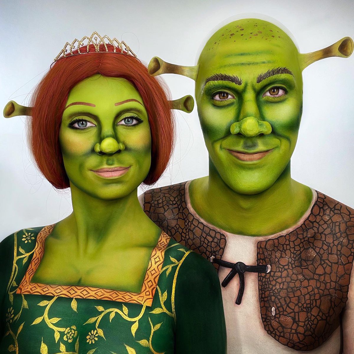 Maquillaje de Shrek y Fiona con mi novio.