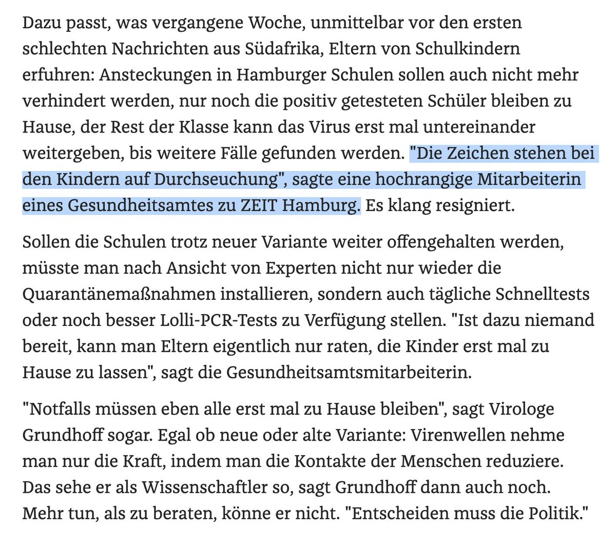GabiElenaDohm's tweet photo. "Die Zeichen stehen bei den Kindern auf Durchseuchung", sagte eine hochrangige Mitarbeiterin eines Gesundheitsamtes zur ZEIT. "Ist dazu niemand bereit, kann man Eltern eigentlich nur raten, die Kinder erst mal zu Hause zu lassen"  #annewill #LockdownJetzt @Gesundheit_HH #omikron https://t.co/mApRkJhWj7