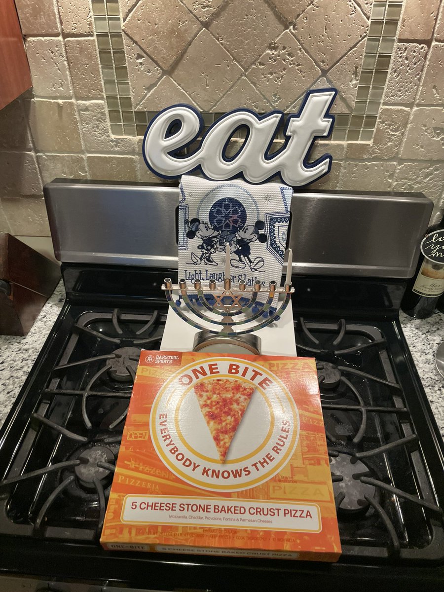 As2b23's tweet photo. @stoolpresidente Lights, Latkes, & One Bite Pizza (It was really a 10 in the frozen pizza game) Happy Hanukkah! #onebite #onebiteweekend #Night1 #Hannukah @Disney https://t.co/6jpFdstWFJ