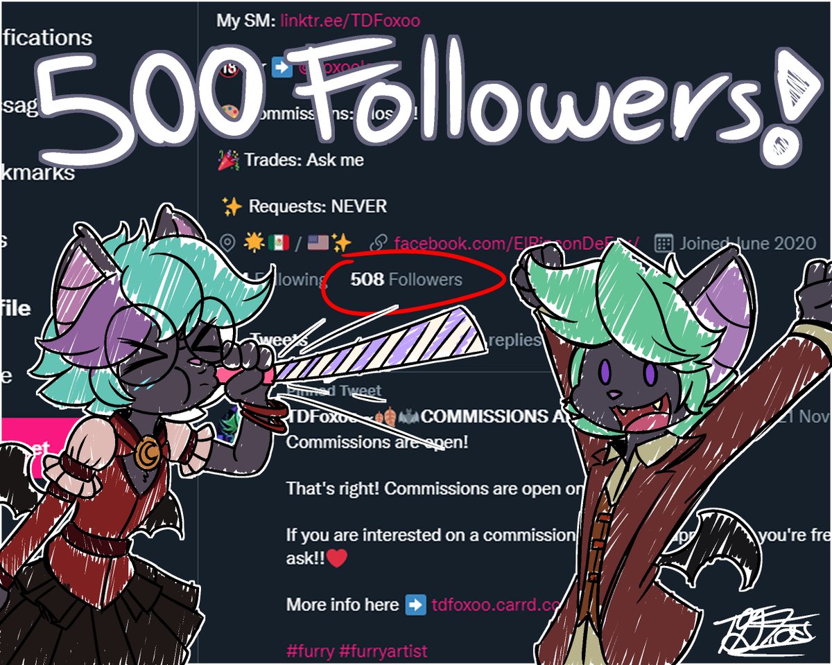 tdfoxoo's tweet photo. THANK YOU SO MUCH FOR YOUR SUPPORT!!!❤️🦇

I'm so happy we've reached 500 followers!! All thanks to you!! ❤️

 Look how happy the twins are!!! Haha  

Thank you all for your support all this time, it really means a lot to me!!! Thank you!❤️ https://t.co/6jpZKroiiP