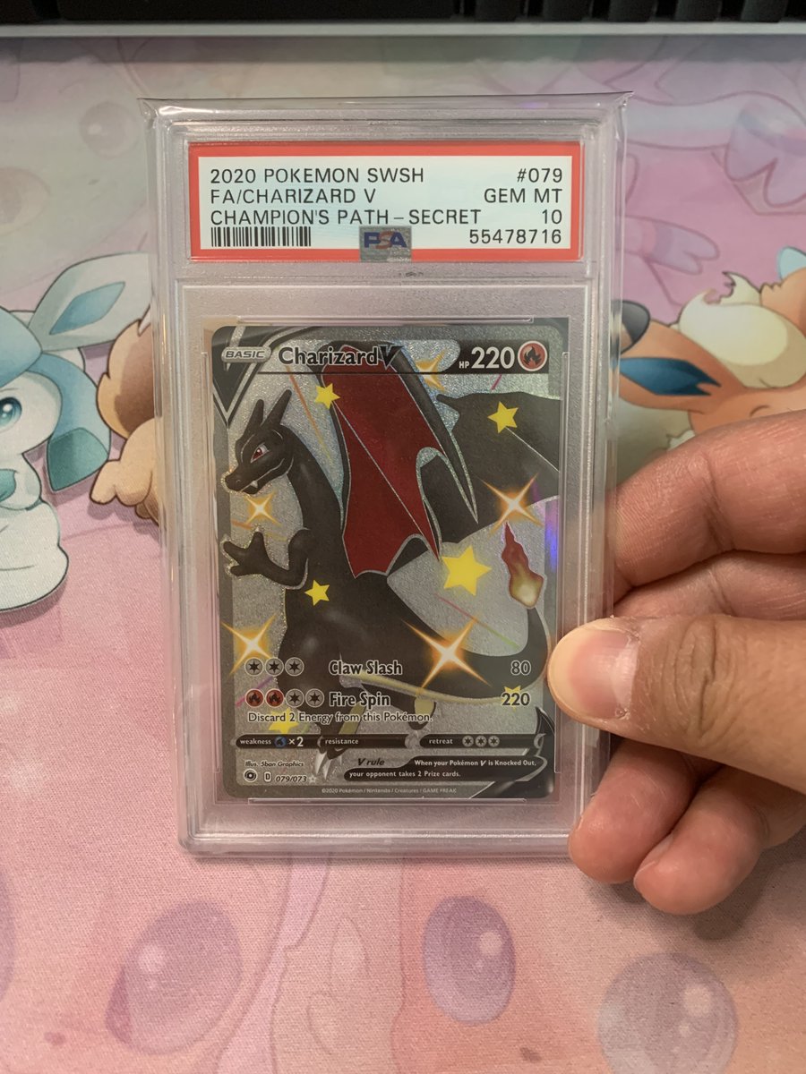 Fioresent_dc's tweet photo. Champions Path PSA 10 Charizard V Giveaway!

How To Win:
1. Follow &amp; Like this post!
2. Retweet!
3. Tag 2 People who needs a hug!
4. Comment Below: "I love _insert favorite pokemon_"

Do the above to be entered to win!
Winner chosen on stream December 5th!

#Charizard #Pokemon https://t.co/51ECJmWbD2