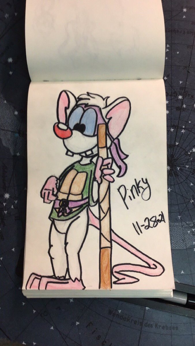 bzz_boi's tweet image. Here’s pinky dressed as Donatello since they are from my two favorite shows ever and both are voiced by my favorite actor @yakkopinky