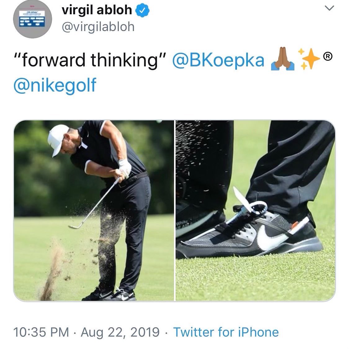 BKoepka's tweet photo. Gone too soon, but legends never die. You’ve forever changed the game with your “forward thinking.” It was an honor to witness your fierce determination in action. Thank you 🙏 rest easy, king @virgilabloh https://t.co/I10dxWU5wP