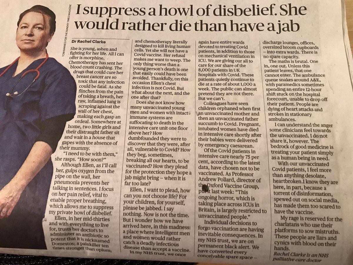 From today’s Sunday Times. (Photo as it’s behind a paywall). 

Read it and for God’s sake, if you haven’t been jabbed… get jabbed.