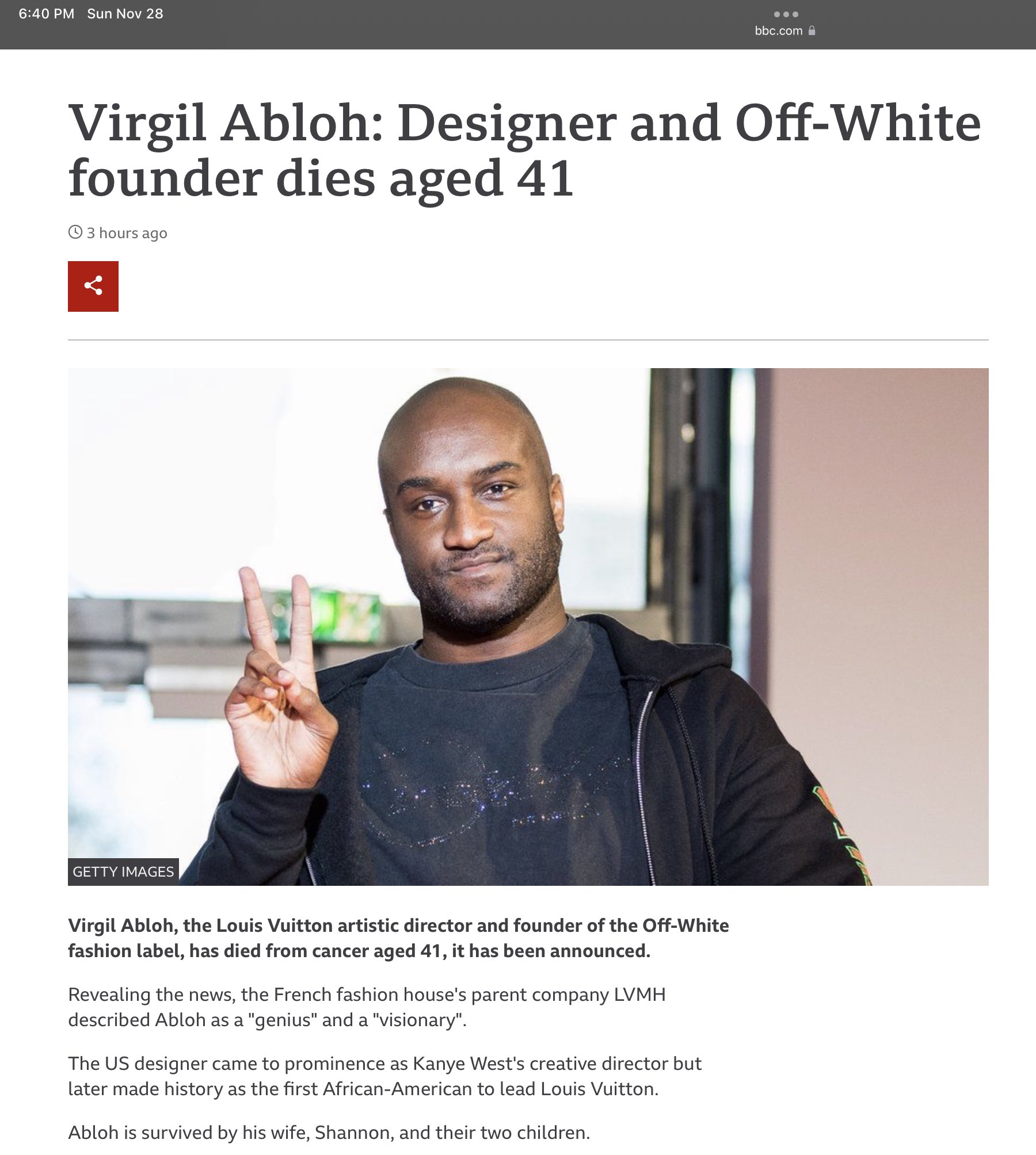 Virgil Abloh: Designer and Off-White founder dies aged 41 - BBC News