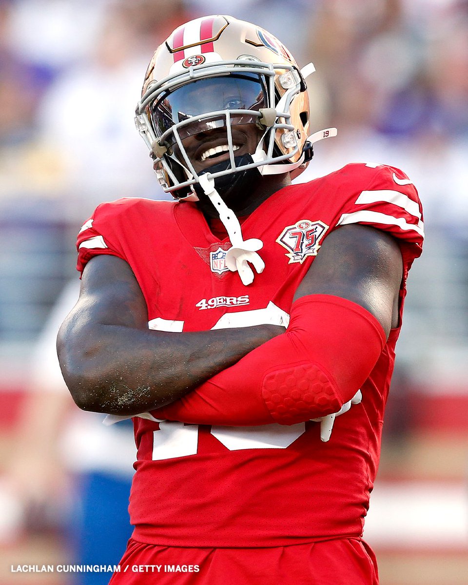 ESPNNFL's tweet photo. Deebo Samuel is the first WR in NFL history with 1,000 receiving yards, 5 receiving TDs and 5 rush TDs in a season 👏 https://t.co/zbosje4xZR