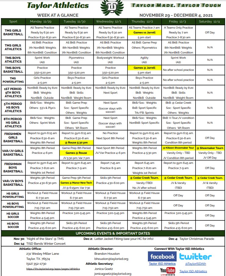 Week at a Glance for November 29 - December 4: