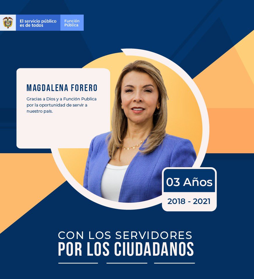 Función Pública (@dafp_colombia) on Twitter photo Felicitamos a <a href="/mforero25/">Magdalena Forero</a> quien cumple 3 años en Función Pública. Es un honor contar con tu conocimiento y entrega al frente de la Dirección de Gestión del Conocimiento; nos has demostrado tu calidad como profesional, pero sobre todo, tu vocación de servirle a un país entero. Felicitamos a <a href="/mforero25/">Magdalena Forero</a> quien cumple 3 años en Función Pública. Es un honor contar con tu conocimiento y entrega al frente de la Dirección de Gestión del Conocimiento; nos has demostrado tu calidad como profesional, pero sobre todo, tu vocación de servirle a un país entero.