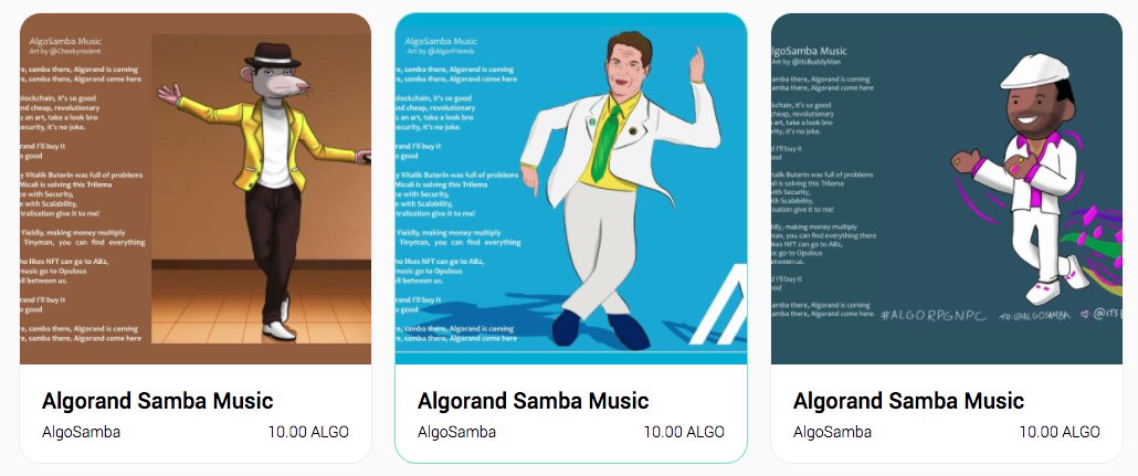We are 14 artists collaborating and there are already 14  #AlgoSambaNFTs that have been sold :)
So happy to have the support and be part of the #AlgoNFTComunity. 
Thank you all for bringing this project to life.